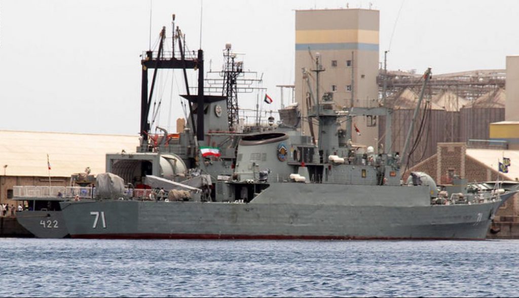 Iranian military ships frigate "Alvand" (R) and light replenishment ship "Bushehr" are seen docked for refueling on May 6, 2014 in Port Sudan, 250 kilometres (155 miles) across the Red Sea from Iran's regional rival Saudi Arabia. Sudan's army spokesman Sawarmi Khaled Saad said the warships, one of them a navy supply ship, had arrived in Port Sudan, where civilians could tour the vessels during their port call. Naval vessels from Iran have periodically stopped in Port Sudan for what Khartoum describes as normal port calls.   AFP PHOTO/STR        (Photo credit should read STR/AFP/Getty Images)